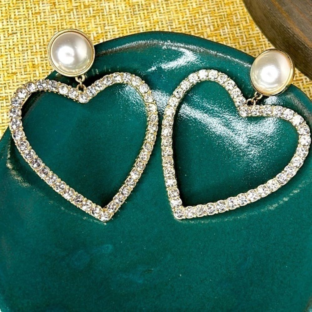 Sugar Fix, extra large heart and rhinestone earrings